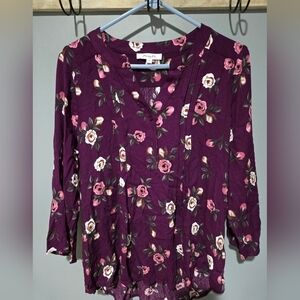 Monday Fun "Kearney" Henley Blouse,  Medium